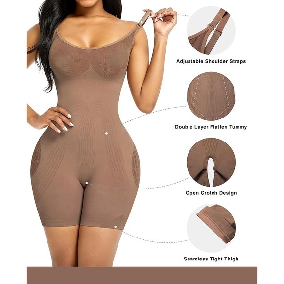Tummy Control Full Coverage Bust Seamless Bodysuit Mid Thigh Butt Lifter - Picture 4 of 6